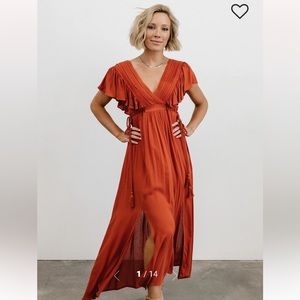 Baltic born Jennifer deep V maxi dress in rust